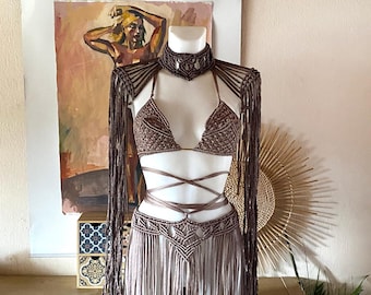 Macrame Festival Outfit: Bra, Skirt & Shoulders - Rave Party, Burning Man
