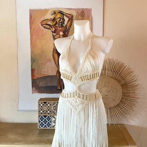 Burning man outfit, White Goddess dress,Festival Clothing woman,Festival macrame dress,Festival rave Outfit woman,Festival top