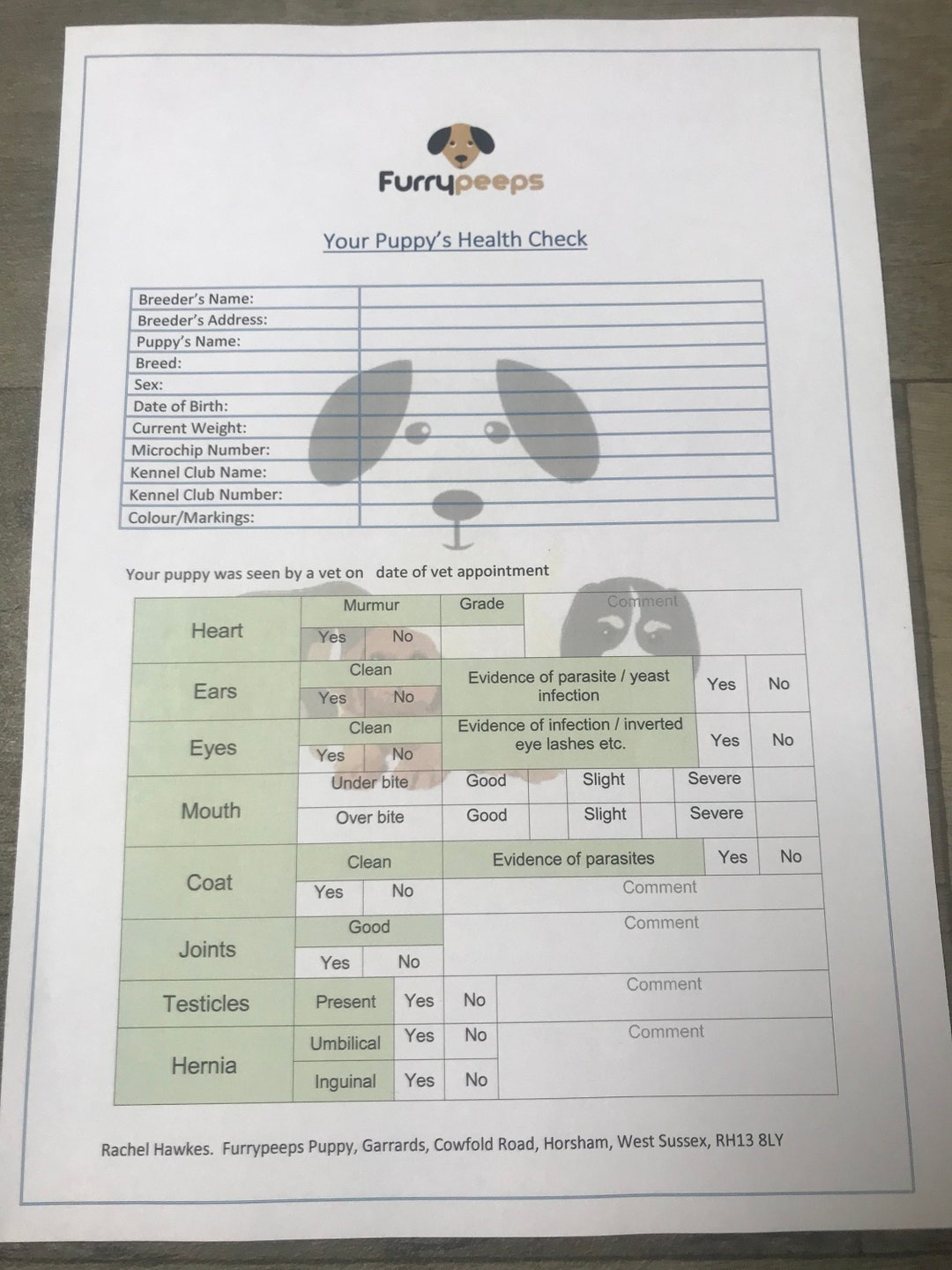 Puppy Health Check Record Etsy