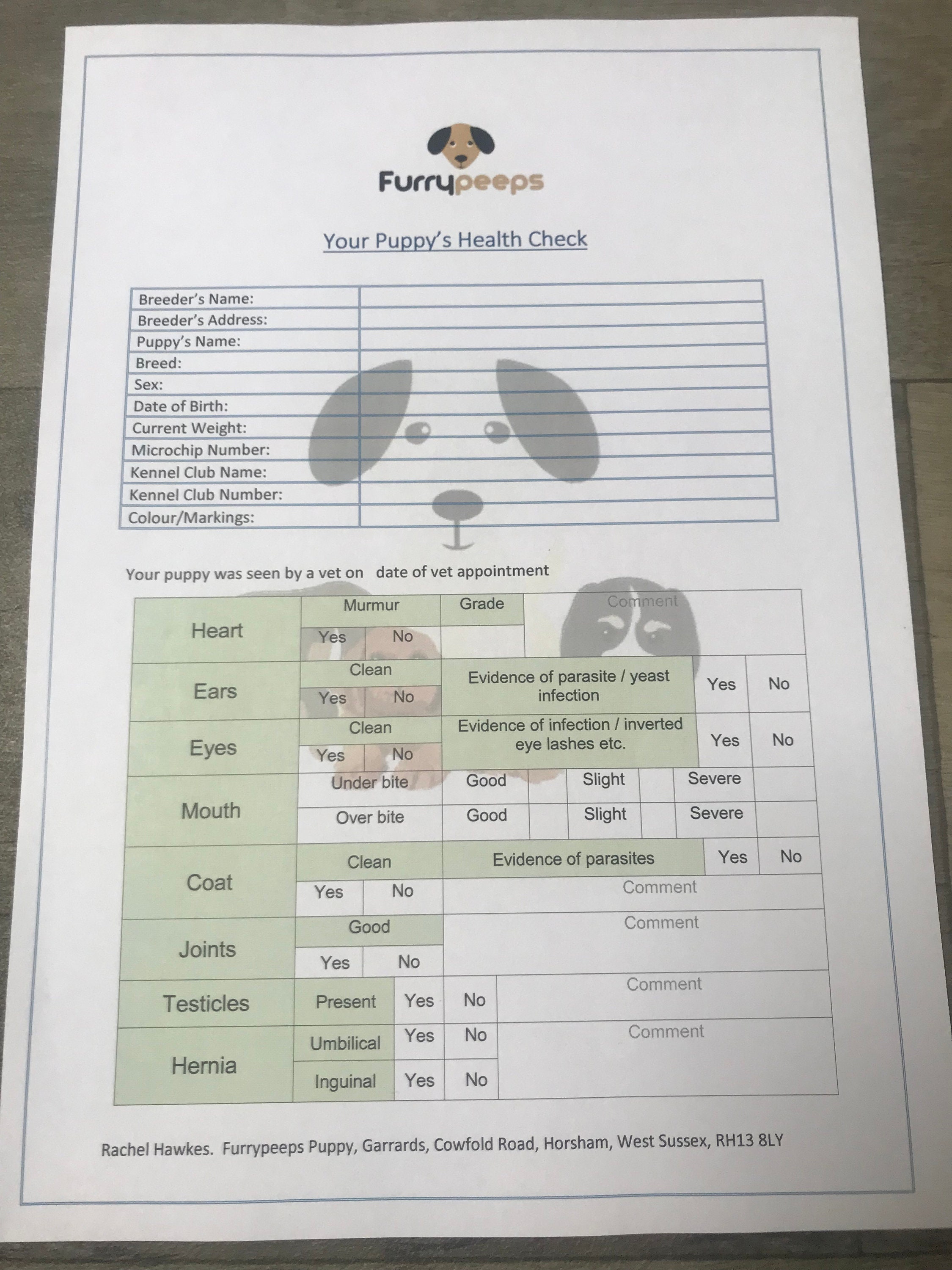 Puppy Health Check Record Etsy