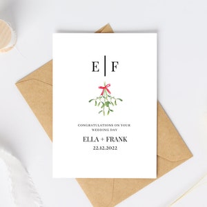 tarjeta del día de la boda de navidad, boda de temporada, boda de navidad, navidad, boda personalizada, boda, muérdago