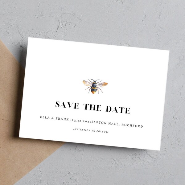 bumblebee save the date, bee save the date, wedding invitation, wedding save the date, wedding stationery, stationery, wedding invites