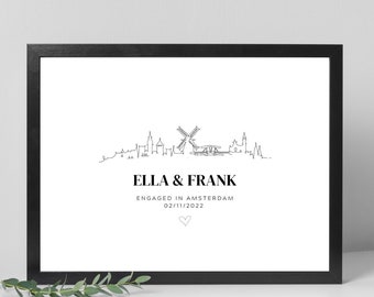 Amsterdam engagement print, engagement print, personalised engagement, engagement gift, wedding, gift for the couple