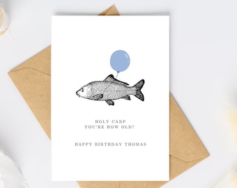 Fishing birthday card, carp birthday card, personalised birthday card, personalised birthday, funny birthday card, greeting card