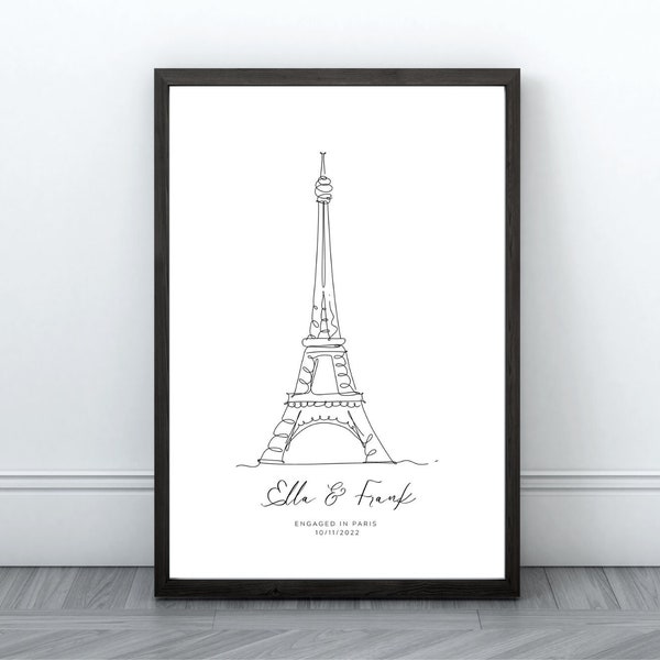Impresión de compromiso de París, impresión de la Torre Eiffel, compromiso personalizado, regalo de compromiso, regalo de boda, decoración de pared