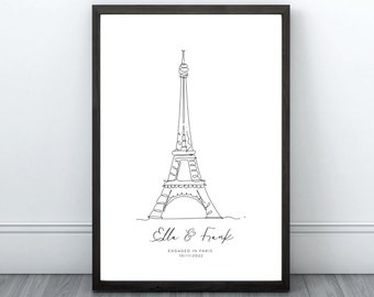 Paris engagement print, Eiffel Tower print, personalised engagement, engagement gift, wedding gift , wall decor