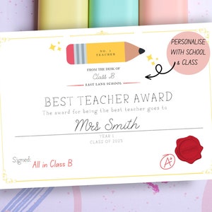Gepersonaliseerd lerarencertificaat, beste leraar, bedankt lerarencertificaat, onderwijsassistent, gepersonaliseerde leraar, einde schooljaar
