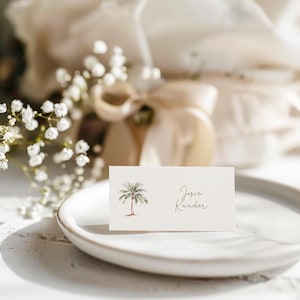 Marque-places imprimés pour mariage tropical, mariage à destination, papeterie de table de mariage, cartes de visite, papeterie le jour
