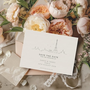 Parijs save the date, modern save the date, huwelijksuitnodiging, verlovingsuitnodiging, save the date bruiloft, briefpapier bruiloft, briefpapier