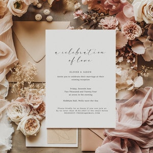 Printed Evening invitations wedding, Wedding Reception Invites, Minimal wedding Invitation, Personalised Invitations