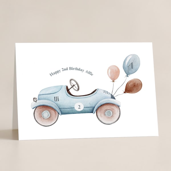 any age vintage car childrens birthday card, birthday card, personalised birthday card, childrens birthday card