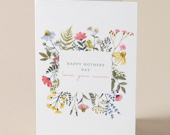 floral mothers day card, personalised mothers day card, I love you mum, happy mothers day