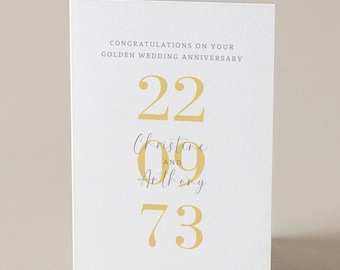 Personalised Golden wedding anniversary card, 50 years, anniversary card