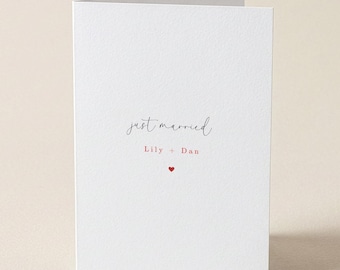 Just married wedding day card, wedding card, simple wedding card, personalised wedding card, congratulations, greeting card
