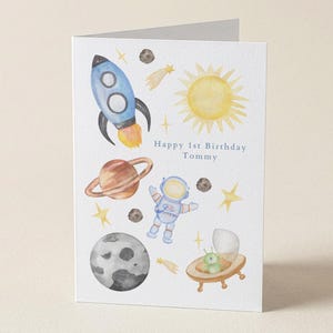 Personalised space birthday card, Any age children's space birthday card, personalised birthday card