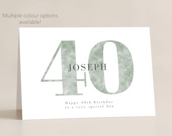 personalised 40th birthday card, fourty, 40th birthday, son, husband, friend, Custom colours and name