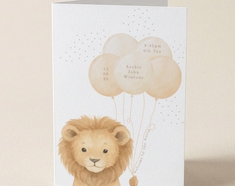 Personalised new baby card, lion new baby card, New Grandson, Nephew, brother, New addition