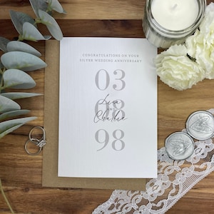 Tarjeta de aniversario de bodas de plata, aniversario personalizado, tarjeta de aniversario, personalizada, aniversario de boda