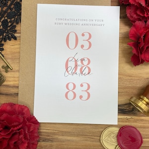 Cartão de aniversário de casamento Ruby, aniversário personalizado, um ano, cartão de aniversário, personalizado