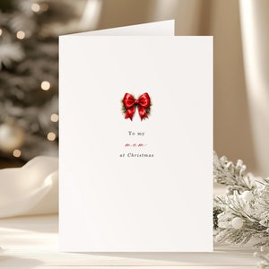 Mama Weihnachtskarte, für meine Mama zu Weihnachten, rote Weihnachtsschleife, traditionelle Weihnachten, Familien-Weihnachtskarten