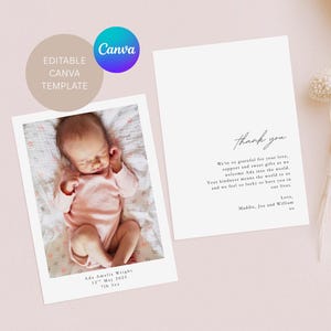 Cartes postales photo modifiables pour nouveau-né, faire-part de naissance, polaroid, merci pour bébé, modèle sur toile
