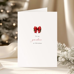 Carte de Noël grand-mère, À ma grand-mère à Noël, Noeud de Noël rouge, Noël traditionnel, Cartes de Noël de famille