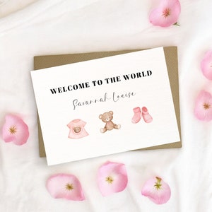 nuovo biglietto per orsacchiotti, biglietto per bambina, benvenuto al mondo, congratulazioni per il nuovo bambino, biglietto personalizzato per bambini, biglietto d'auguri, bambina