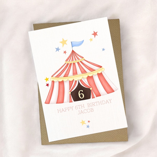 Carte d'anniversaire cirque, carte cirque personnalisée, carte d'anniversaire personnalisée, carte d'anniversaire pour enfants, carte de voeux, carte personnalisée