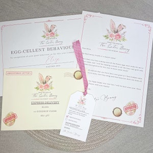 Carta floral personalizada del Conejito de Pascua, Conejito de Pascua, Certificado de Pascua, etiqueta personalizada, Pascua personalizada