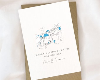 Santorini wedding day card, Greek wedding, wedding card, personalised wedding day, congratulations wedding, greeting card, wedding