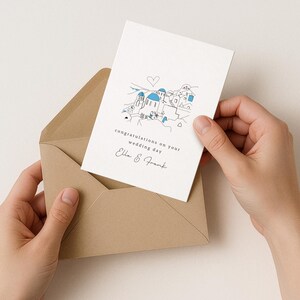 Santorini wedding day card, Greek wedding, wedding card, personalised wedding day, congratulations wedding, greeting card, wedding image 2