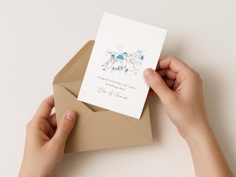 Santorini wedding day card, Greek wedding, wedding card, personalised wedding day, congratulations wedding, greeting card, wedding image 2