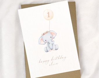 any age elephant birthday card, 1st birthday card, personalised birthday card, childrens birthday card, greeting card, personalised card