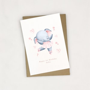 Tarjeta de ballet personalizada para cualquier edad, tarjeta de cumpleaños personalizada con elefante, tarjeta de cumpleaños personalizada, tarjeta de cumpleaños para niños, tarjeta de felicitación