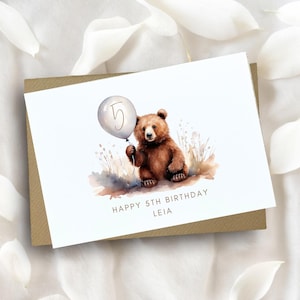 cartão de aniversário de urso, qualquer idade, cartão de aniversário infantil de animais, cartão de aniversário, cartão de aniversário personalizado, cartão de aniversário infantil