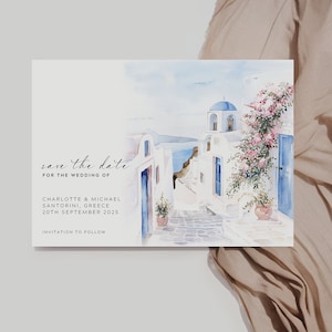 Greek save the date, Santorini wedding, destination wedding, save the date, wedding invitation, engagement invite, wedding save the date