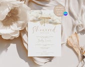 Showered with love baby shower invitations, Editable Baby Shower Invitation Template, Gender Neutral Baby shower, Canva template
