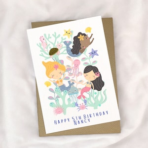 Carte d'anniversaire sirène personnalisée, carte sirène, carte d'anniversaire personnalisée, carte d'anniversaire pour enfants, carte de voeux, carte personnalisée
