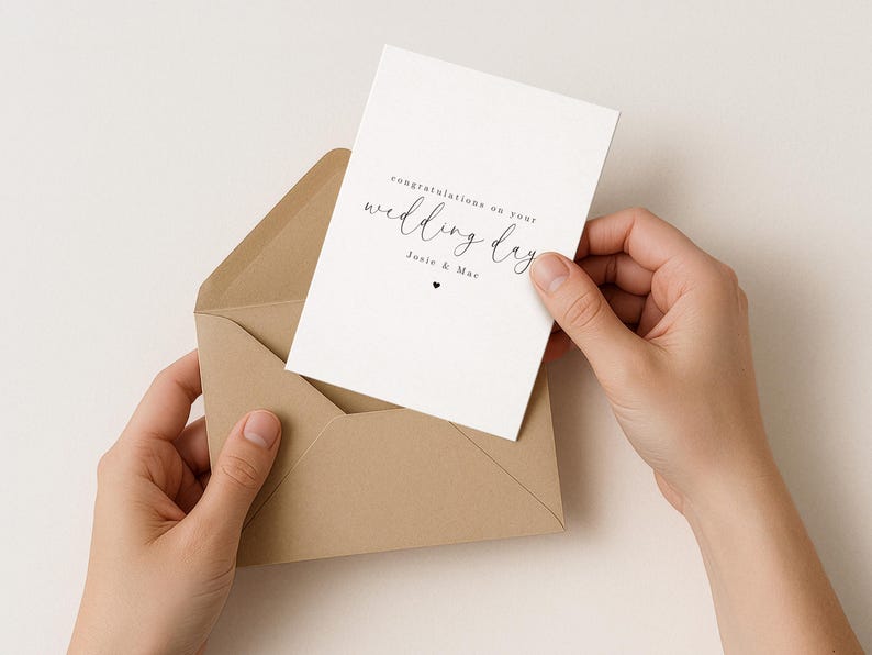 simple wedding day card, wedding card, minimal wedding card, personalised wedding card, congratulations, greeting card image 2