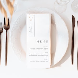 Gedrucktes Hochzeitsmenu mit Namenskarte und Clip, Menü in modernem Stil, Hochzeit Tischdekoration, Menü Platz Karten, Tischdekoration Hochzeit