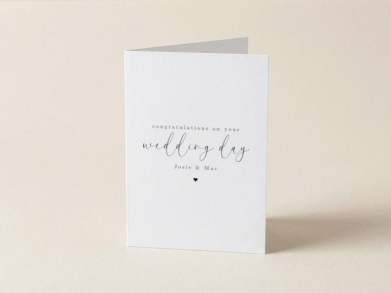 simple wedding day card, wedding card, minimal wedding card, personalised wedding card, congratulations, greeting card image 1