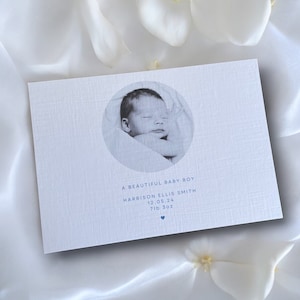 neue Baby-Fotokarte für Jungen, personalisierte neue Babykarte, Neuzugang, Willkommen auf der Welt, Glückwunsch neues Baby, personalisierte Babykarte
