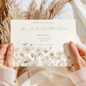 wildflower save the date, floral save the date, wedding invitation, wedding save the date, wedding stationery, stationery, wedding invites