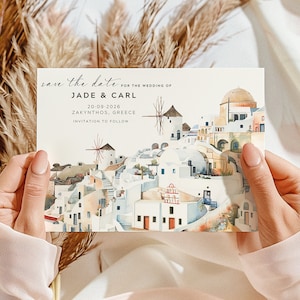 Greek save the date, Greek wedding, destination wedding, save the date, wedding invitation, engagement invite, wedding save the date
