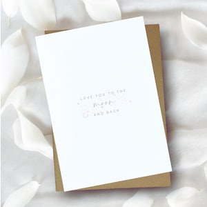 hou van jou tot de maan en terug Valentijnsdagkaart, eenvoudige kaart, gepersonaliseerde kaart, happy Valentines, Valentijnsdagkaart, liefde, wenskaart