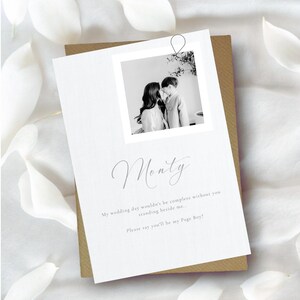 Carte de proposition photo garçon page, carte personnalisée Will You Be My page garçon avec photo, carte proposition personnalisée
