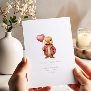 nouvelle carte de bébé fille, carte de bébé personnalisée de canard, bienvenue dans le monde, félicitations nouveau bébé, carte de bébé personnalisée