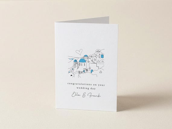 Santorini wedding day card, Greek wedding, wedding card, personalised wedding day, congratulations wedding, greeting card, wedding