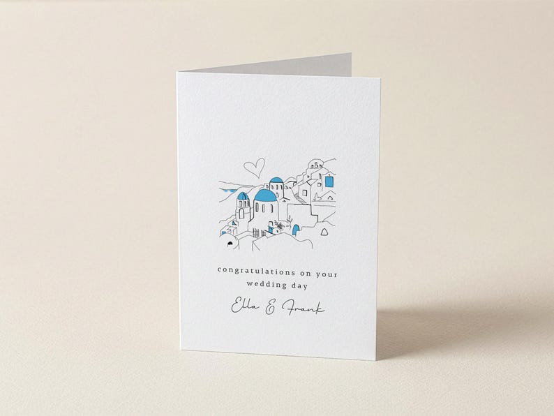Santorini wedding day card, Greek wedding, wedding card, personalised wedding day, congratulations wedding, greeting card, wedding image 1