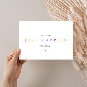 El amor es amor, tarjeta de boda del orgullo, LGBTQIA+, tarjeta arcoíris, boda personalizada, recién casados, tarjeta personalizada